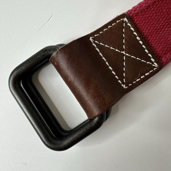 Aero Red Adjustable Canvas Belt 2 Rectangle Ring Buckle OS Aeropostale 1.75" Y2K - Picture 3 of 9